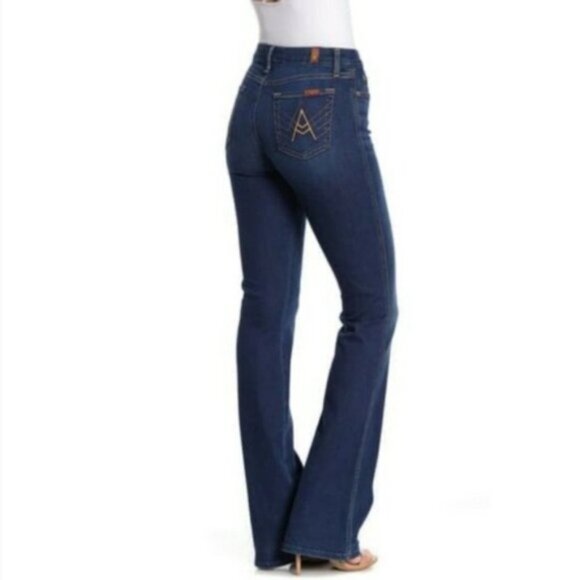 7 For All Mankind ‘A’ pocket Dark Blue Flare Bootcut Jeans Sz 28 - Picture 4 of 16